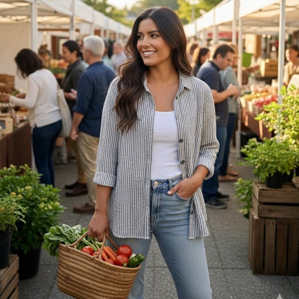 Habitat Gray Striped Button Down Shirt